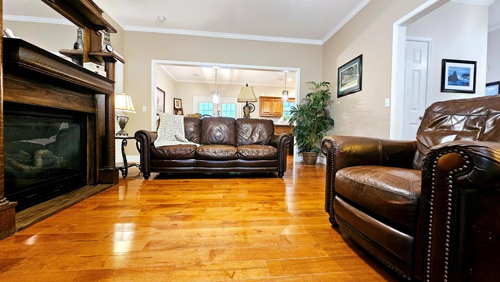 Main Level Living Room w/Gas Log Fireplace/hardwoo