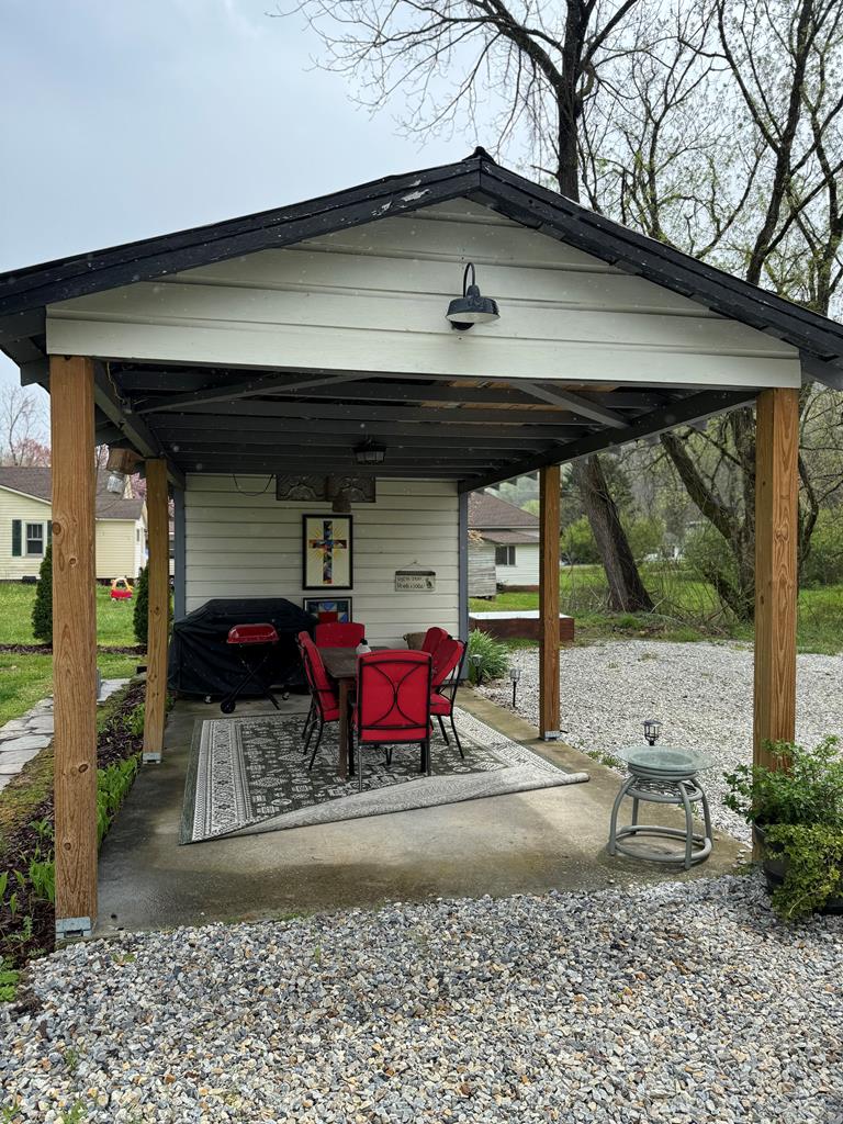 Back yard utility shed and sitting area