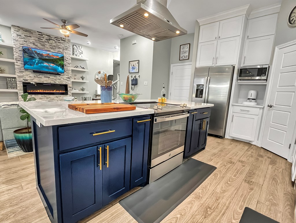 Kitchen overlooking the living room