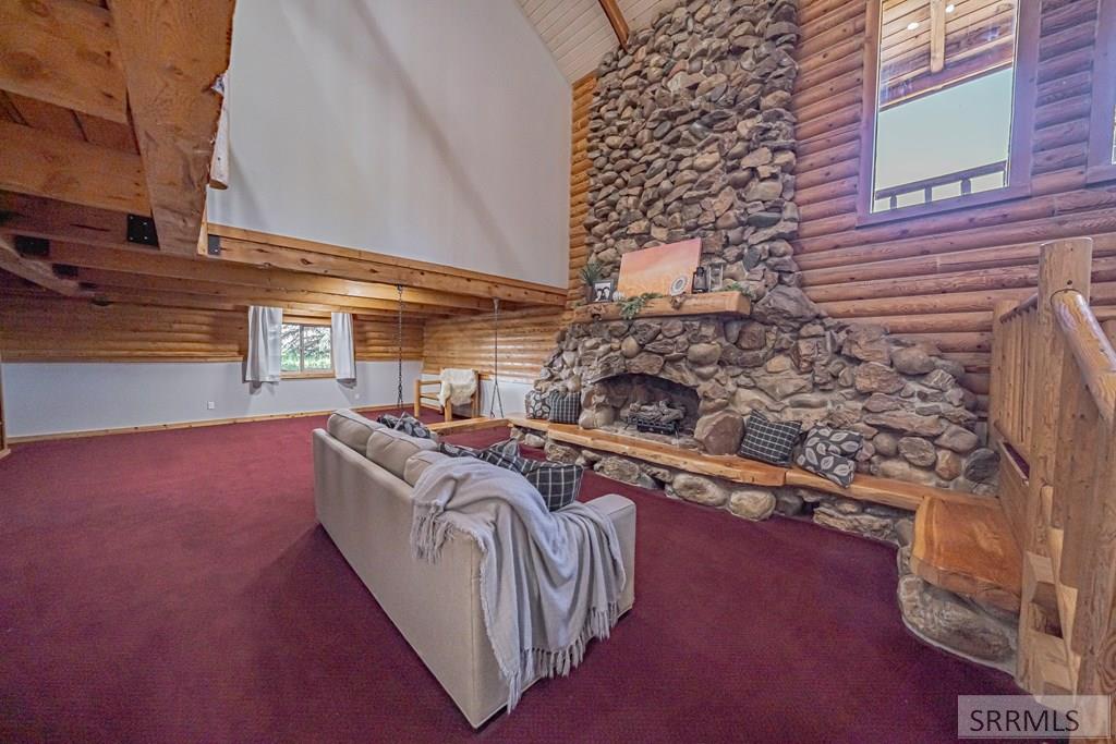 Three story rock fireplace!