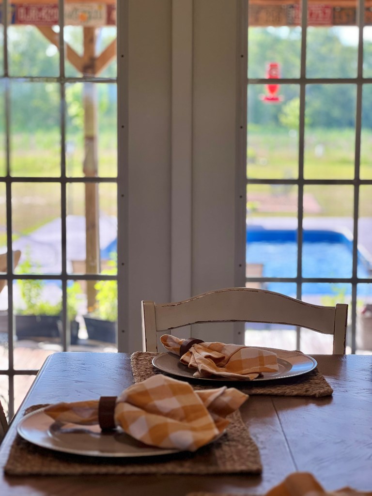 Dining area with view of pool