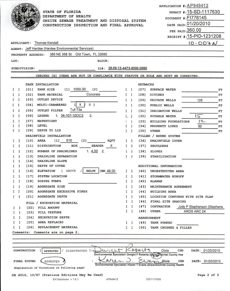 1050 gallon permitted septic tank